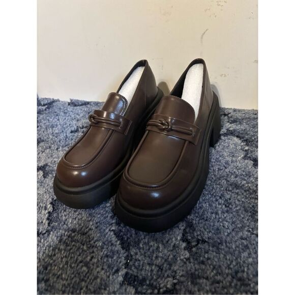 Brand New, No tags Women's Size 9.5 Brown Leather Mary Jane Loafers Platform - Picture 2 of 7